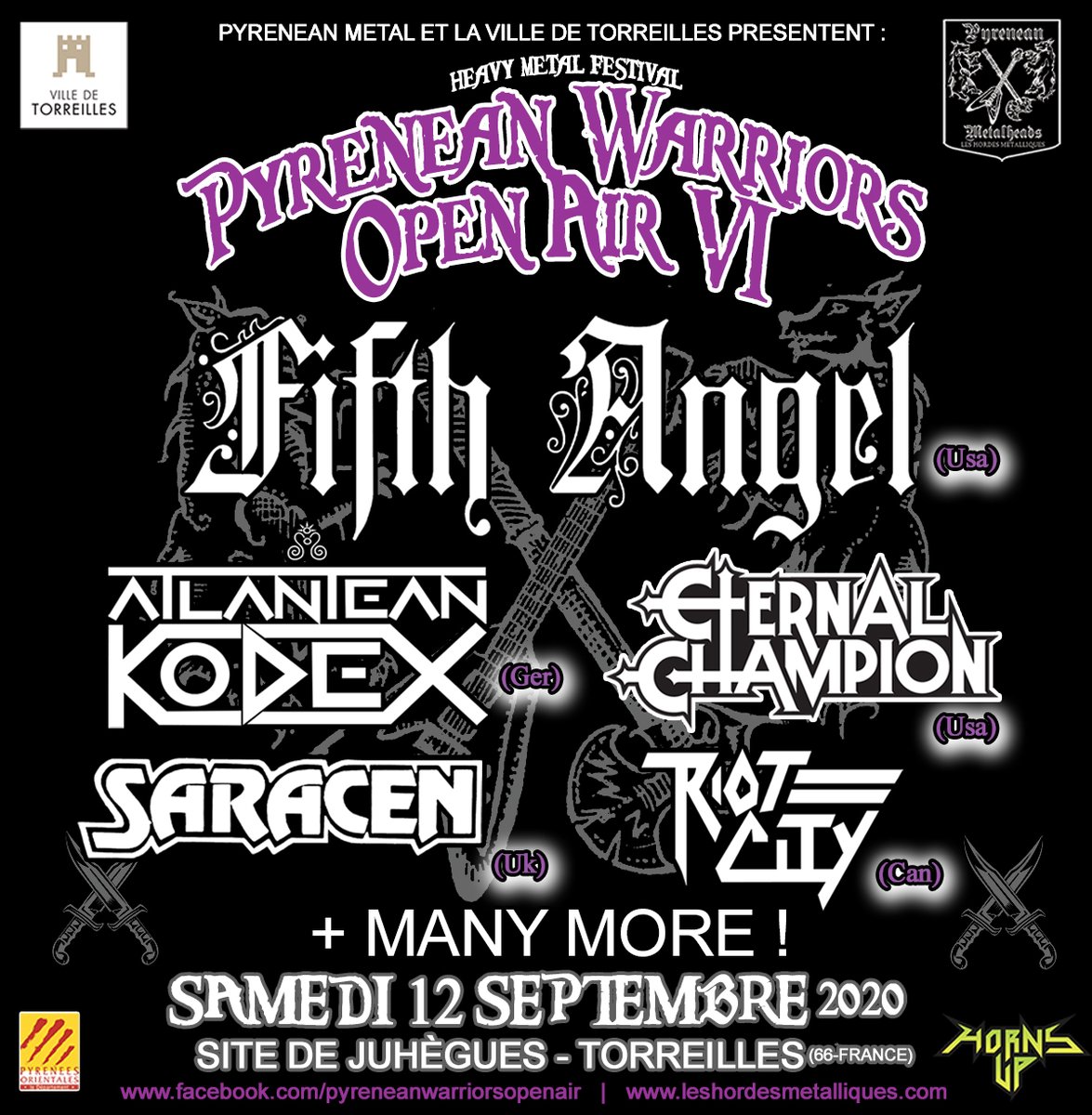PyreneanM's tweet image. Pyrenean Warriors Open Air VI, le 12/09/ 2020,  Site de Juhègues à Torreilles (France). 

- FIFTH ANGEL (Usa)
- ATLANTEAN KODEX (Ger)
- ETERNAL CHAMPION (Usa)
- SARACEN (Uk)
- RIOT CITY (Can)
+ 4 groupes à venir

#HeavyMetal #festival #leatherjacket #pyrenean