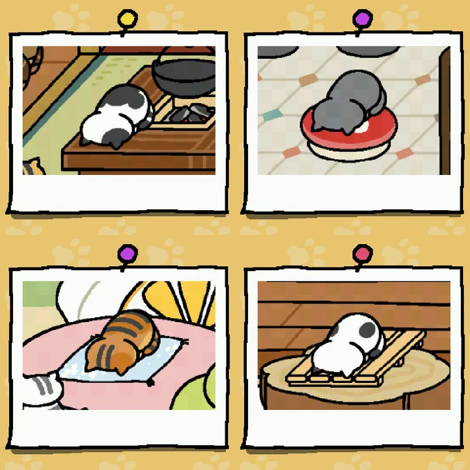 今もたまにねこあつめやってます。ごめん寝だいぶ集まってきた。まねきねこはなかなか会えないな～
#ねこあつめ 