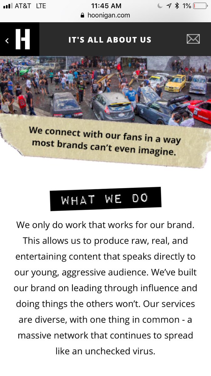 TeganCantEven's tweet photo. The Hoonigan “about us” was written by a 39 y/o who took one community college marketing class and votes GOP exclusively for “fiscal policy” - now their job is getting pre-teens addicted to energy drinks. https://t.co/UgE3Ywmpmx