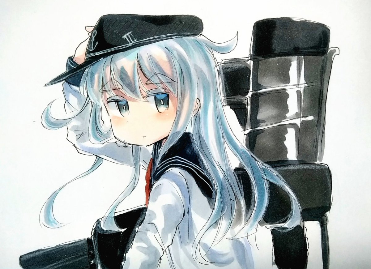 hibiki (kancolle) 1girl solo long hair hat school uniform serafuku flat cap  illustration images