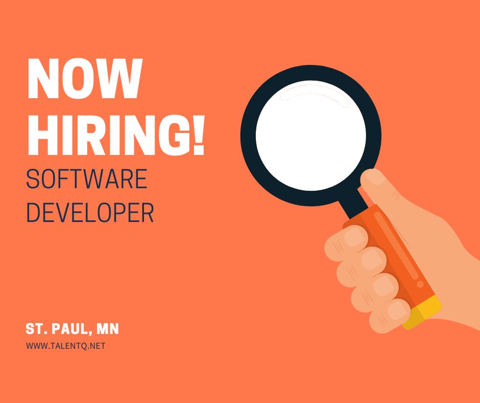 TalentQInc's tweet photo. ✨NEW YEAR, NEW OPPORTUNITIES✨

Our client, located in St. Paul, MN is hiring a SOFTWARE DEVELOPER. This company has ZERO turnover!

Job Description: https://t.co/WVtcX7X6UT

Email info@talentq.net to learn more!

#jobs #hiring #job #leads #nowhiring #softwaredeveloper #java https://t.co/DANBhOswjA