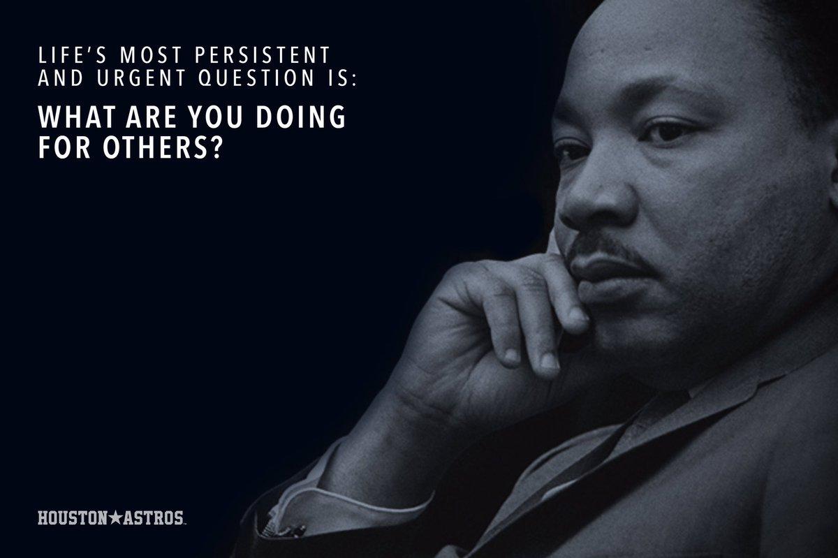 Houston Astros (@astros) on Twitter photo 20/01/2020 17:00:17 Today we celebrate the life and legacy of Dr. Martin Luther King Jr. #MLKDay Today we celebrate the life and legacy of Dr. Martin Luther King Jr. #MLKDay 