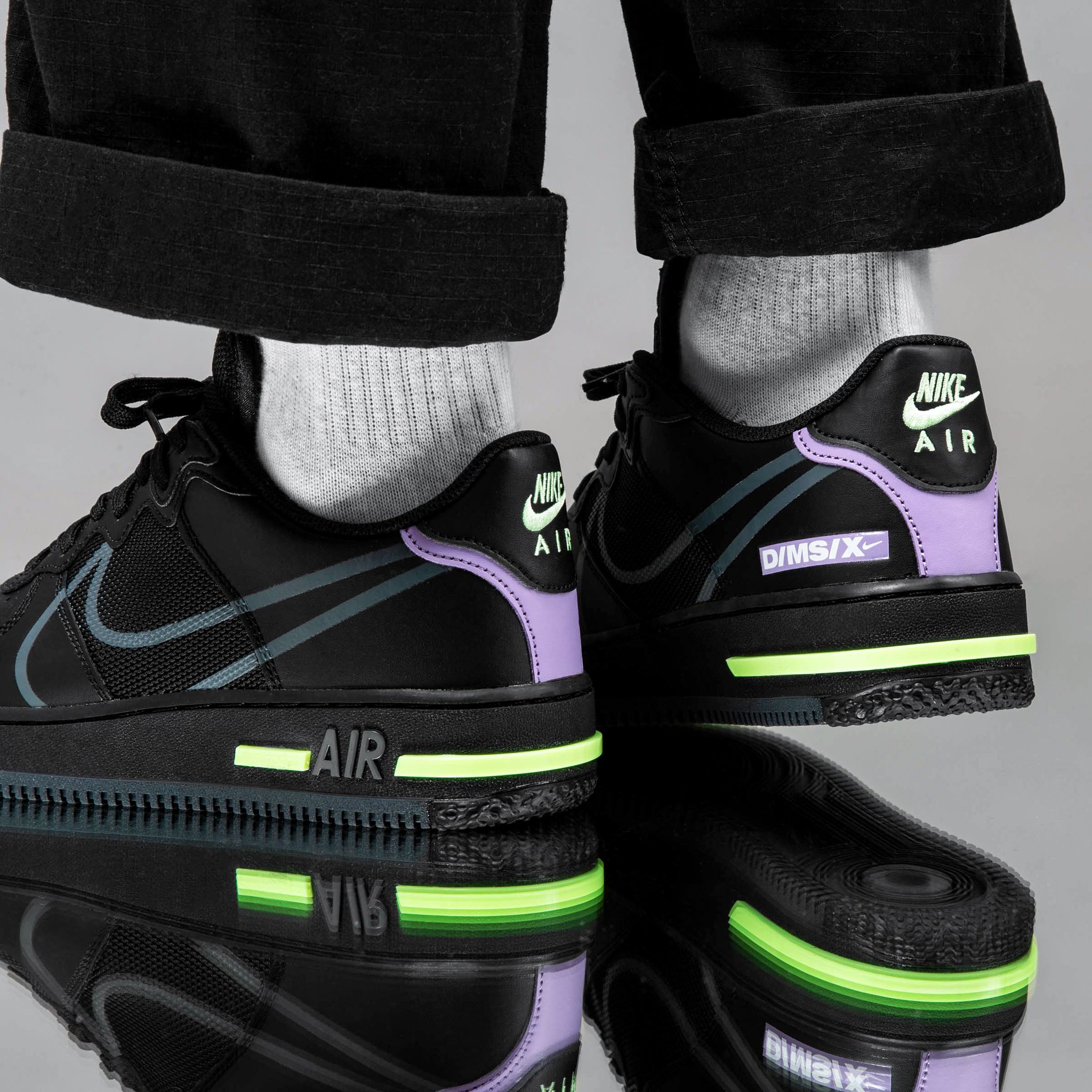 スニーカー Nike Air Force 1 React Black Violet Star Barely Volt Nike Air Force 1 React - Black / Anthracite / Violet Star