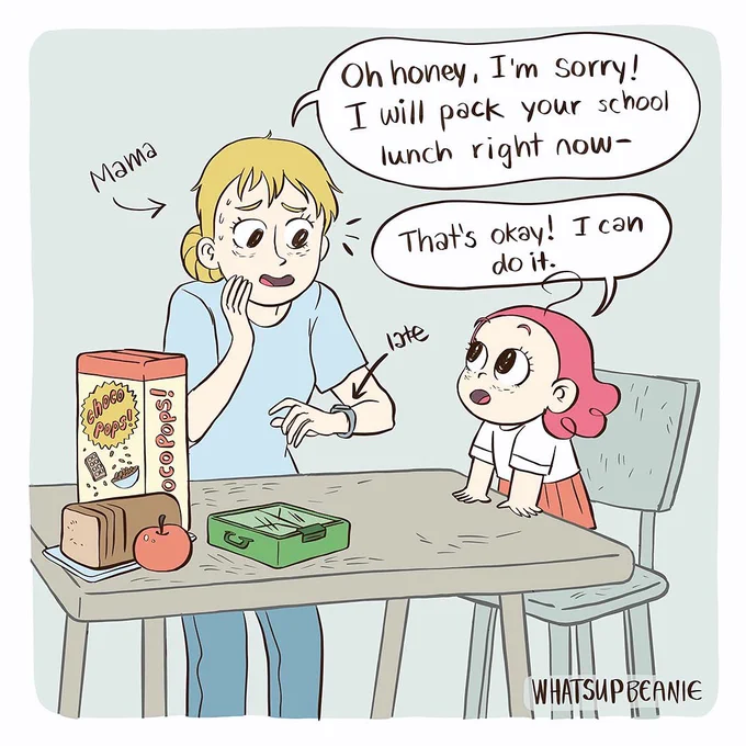 And that is the story of how I once had a whole lunchbox worth of chocolate cereal for lunch ahahaha. I drew this because I recently found the actual entry from my childhood diary about this. Roughly translated it literally said "today is a great day, I had cereal for lunch". 