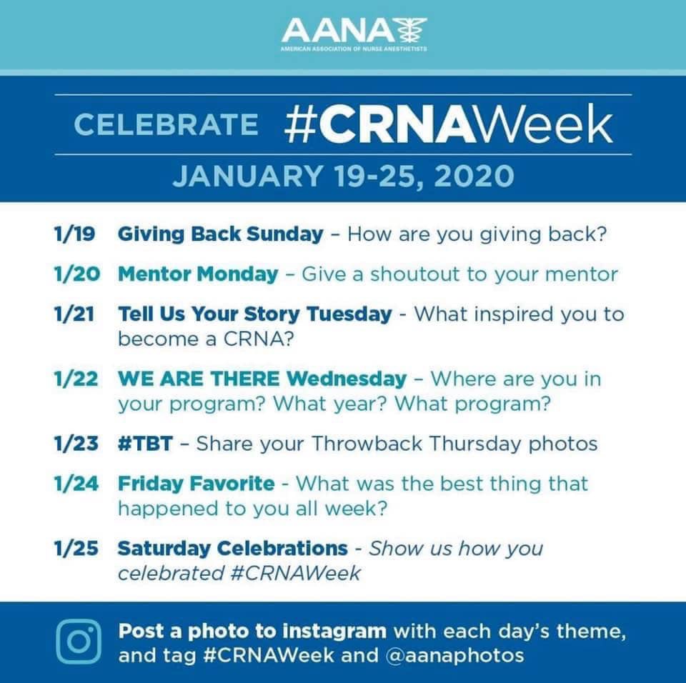 CRNA Week 2020 and “Mentor Monday”. The list is long for me starts with all my CRNA instructors at the Mpls VA Nurse Anestheisa Program, colleagues are HCMC where I started my career, Army colleagues over the years. #CRNAWeek