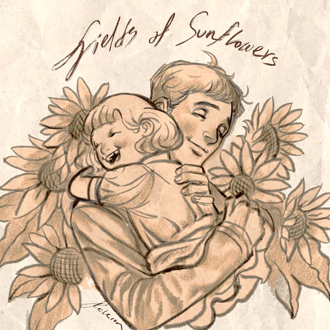 Fields of Sunflowers (a short non-dialogue comic) ?  
In the aftermath of a war, a dead soldier finds solace in a field of sunflowers. 
