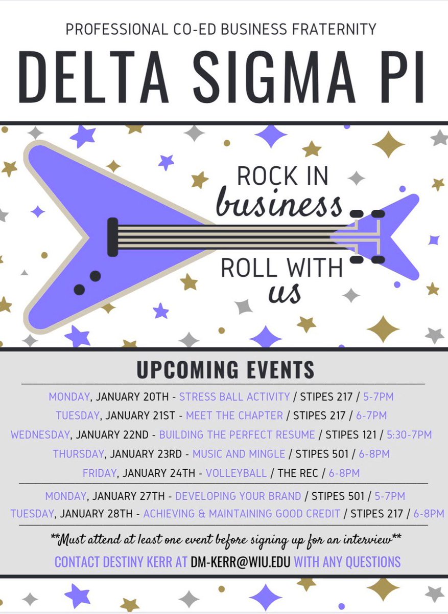 WIUDeltaSigmaPi's tweet image. Come out to our first event TODAY in Stipes 217 &amp;amp; come check out our other events this week!