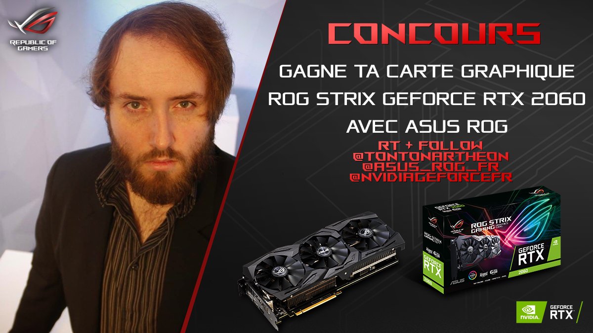 TontonArtheon's tweet photo. Hey les, gourmands, pour bien commencer l'année on vous fait gagner une carte graphique RTX 2060 ! Bonne chance à tous 😎

➡️ RT + FOLLOW
@TontonArtheon
@ASUS_ROG_FR
@NVIDIAGeForceFR

Découvrez la carte à gagner : https://t.co/wYq4s4O6Qg

#ROG #RTXOn https://t.co/E4MSfqLQ6c