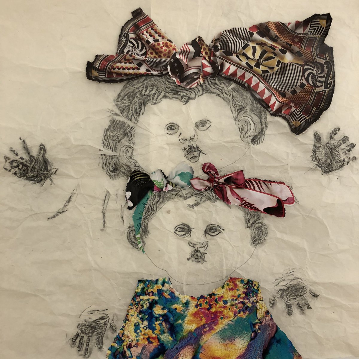 Residency <a href="/KaleidoscopeGa/">Kaleidoscope Gallery</a> new work. Drawings, collage and thread. 
Final week - Sat 25th ‘nobody’ 

Full details of residency and when I will be drawing in the Gallery svaf.co.uk 

#dressingup #paperdolls #mothersanddaughters