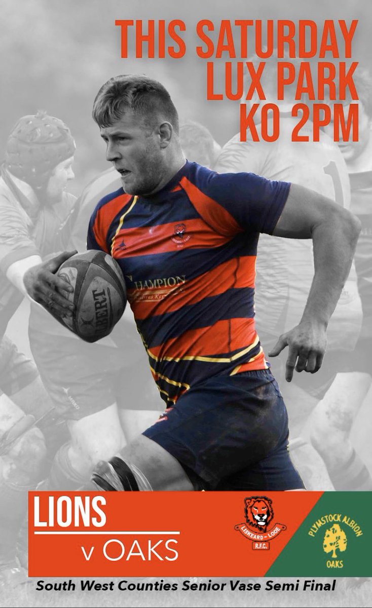 themutts72's tweet photo. Huge game this weekend sees the Lions represent Cornwall in the National Senior Vase. They face @PlymstockOakRFC at Lux Park ko 2pm #lions #roaarr #jamonfirst #weinventedthepasty #theoldenemyfromoverthebridge #bringthenoise @swsportsnews @PLsportsnews https://t.co/cGt5HaEK1M