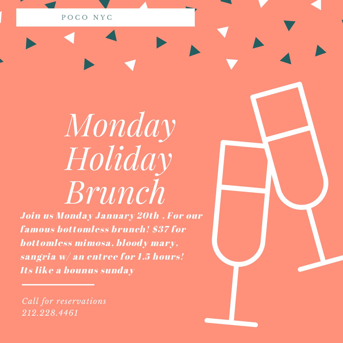 Our legendary bottomless brunch will be served today! Stop on by! It’s like a bonus Sunday!