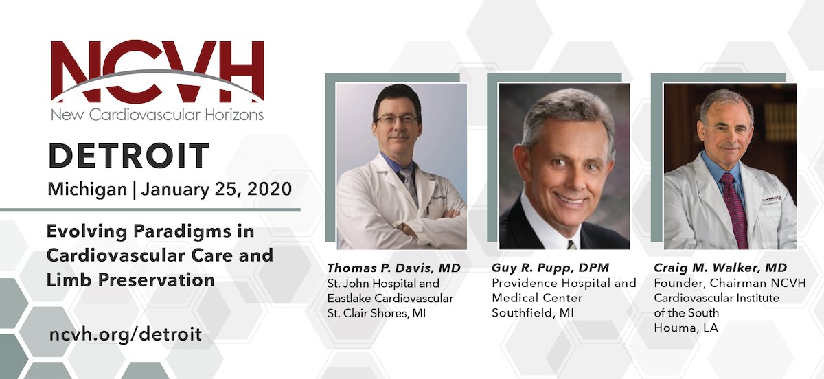 NCVHonline's tweet photo. NCVH Detroit, online registration ends Wednesday, but onsite registration will be available Saturday, January 25th. Join Chairmen, Thomas Davis, MD, Guy Pupp, DPM, and Craig Walker, MD for a great day of education! Learn more at https://t.co/v6jQ74AC17 https://t.co/3z4wTdrDND