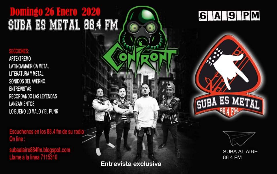 @confronthrash en entrevista este domingo 6 pm en los microfonos de <a href="/Subaalaire/">Suba Al Aire 88.4 F.M</a>  #Bogota #metal #rock #punk #festival #bandas
#SonidosSinFronteras