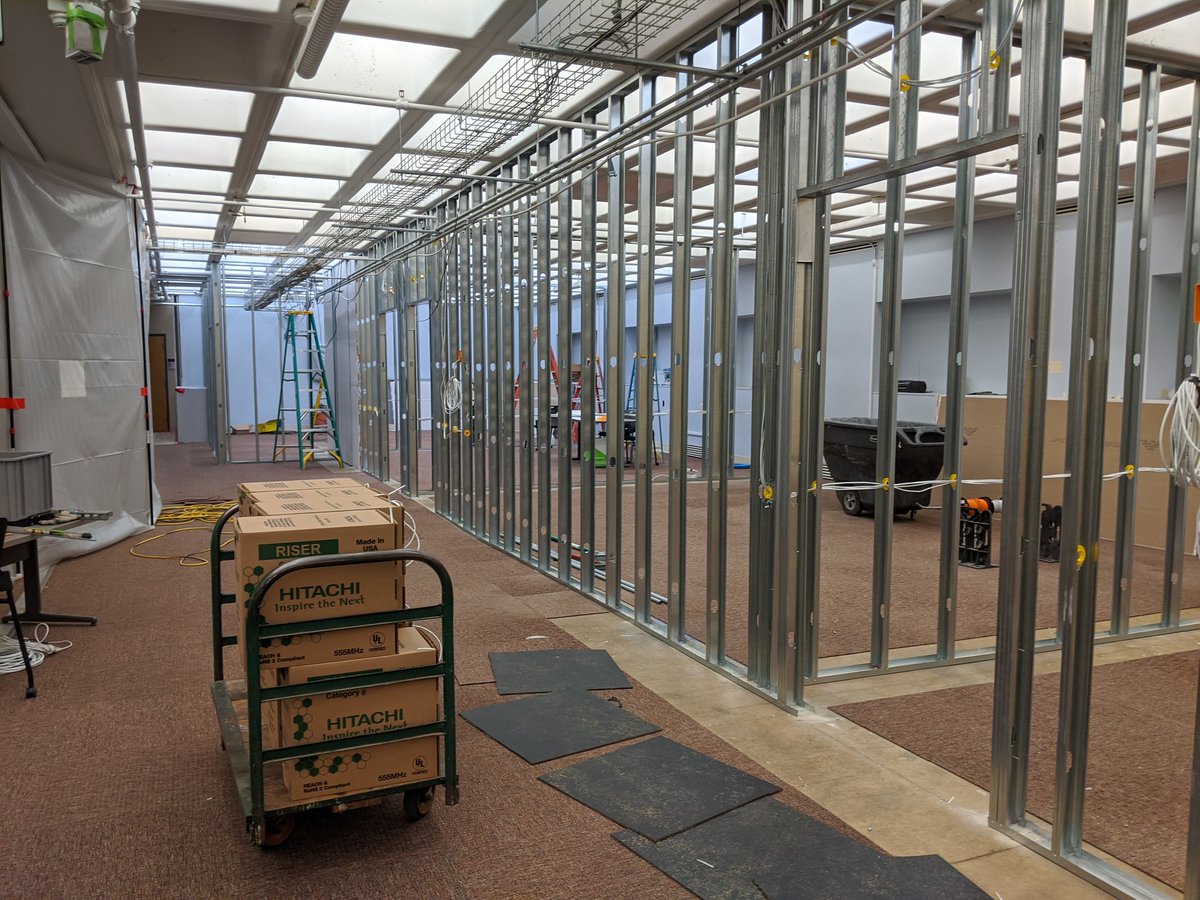 schutton's tweet photo. We're making excellent progress on the production/VR/AR/Immersive Tech room builds.. so excited! @umassdml @UMassLibraries @rebeccarz https://t.co/cHzvdzmcLX