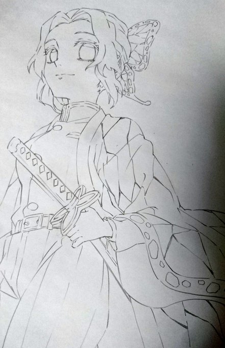 鬼滅の刃は読んだことないけど頼まれたので胡蝶しのぶさん描いた。これは塗り絵になる予定。 