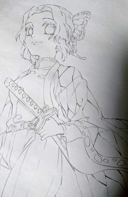 鬼滅の刃は読んだことないけど頼まれたので胡蝶しのぶさん描いた。これは塗り絵になる予定。 