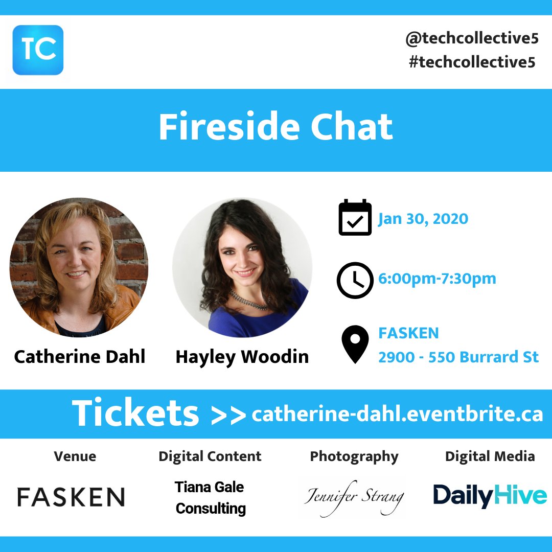 TechCollective5's tweet photo. Gratitude to @techcollective5 supporters @faskenlaw @tianagale @jenstrangphoto @dailyhivevan. Catherine Dahl, founder @BeanworksAP, hosted by @hayleywoodin @BIVnews. Tickets >> https://t.co/0xxhE9YKbd #vancouver #event #yvr #tech #bctech #techcollective5 #startuplife https://t.co/M08GkxrWuI