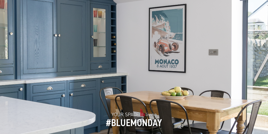 Putting a whole new spin on #BLUEMONDAY. Create an environment you love with colour and design. #bluekitchen #kitchendesign #kitchenrenovation #cardiffkitchens