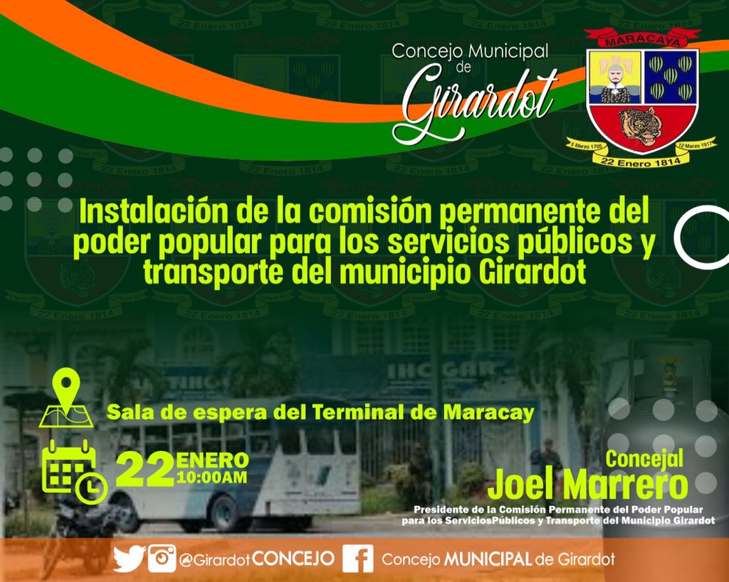 El Concejo de Girardot y el Concejal Joel Marrero tienen el agrado de invitarlos este miércoles  #22ene al Terminal de Maracay !te esperamos! #GirardotConcejo