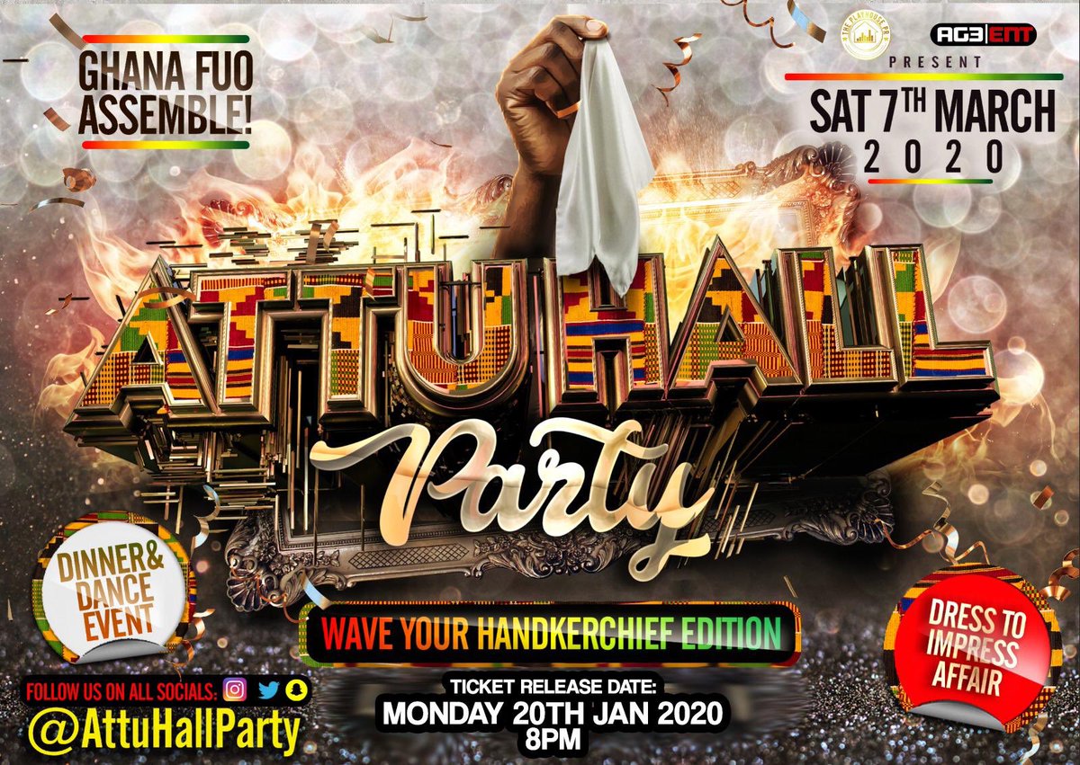 AttuHallParty's tweet photo. Set your alarms 🚨 

8pm⏰

Tickets go live 💥🎫
https://t.co/J3DLUgYmZi

#AttuHallParty🇬🇭✌🏾 https://t.co/ht9awF2O46