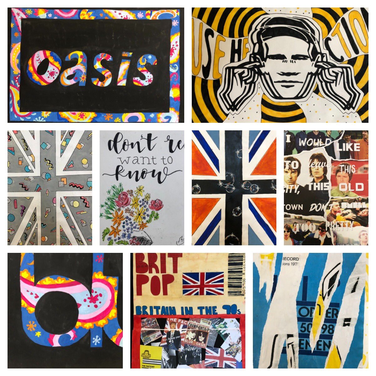 UHHSarts's tweet photo. The Art department at UpHolland would like to give Erin in Y10 a big shout out for her beautiful GCSE sketchbook exploring Cool Britannia. Lots of original work and ideas inspired by @MicrodotCreativ @FAC251 @oasis @blurofficial #art #GCSE #britpop #coolbritannia Well done Erin https://t.co/jEoO6qO8Wy