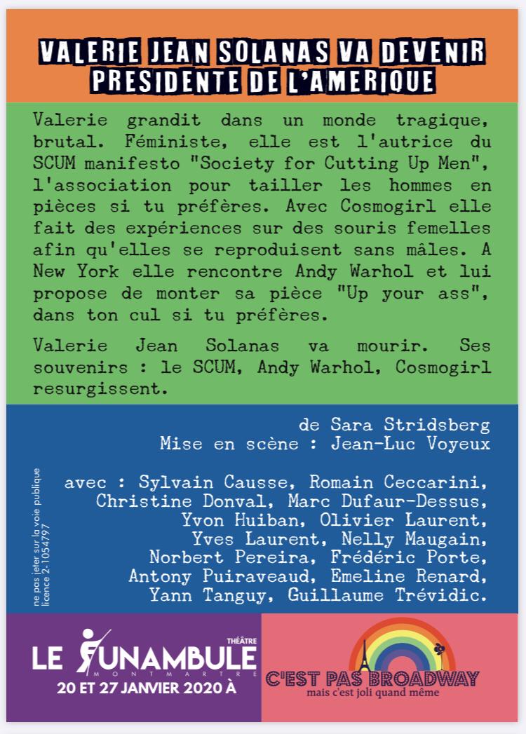 JFGuyot's tweet photo. La magie du #théâtre, c’est aussi les petites compagnies. #CestPasBroadway joue ce soir et le 27 janvier sur la scène du @FunambuleM, la pièce de Sara #Stridsberg sur Valerie Jean #Solanas, égérie féministe qui tenta de tuer Andy #Warhol à la Factory https://t.co/Be72U7kqMj