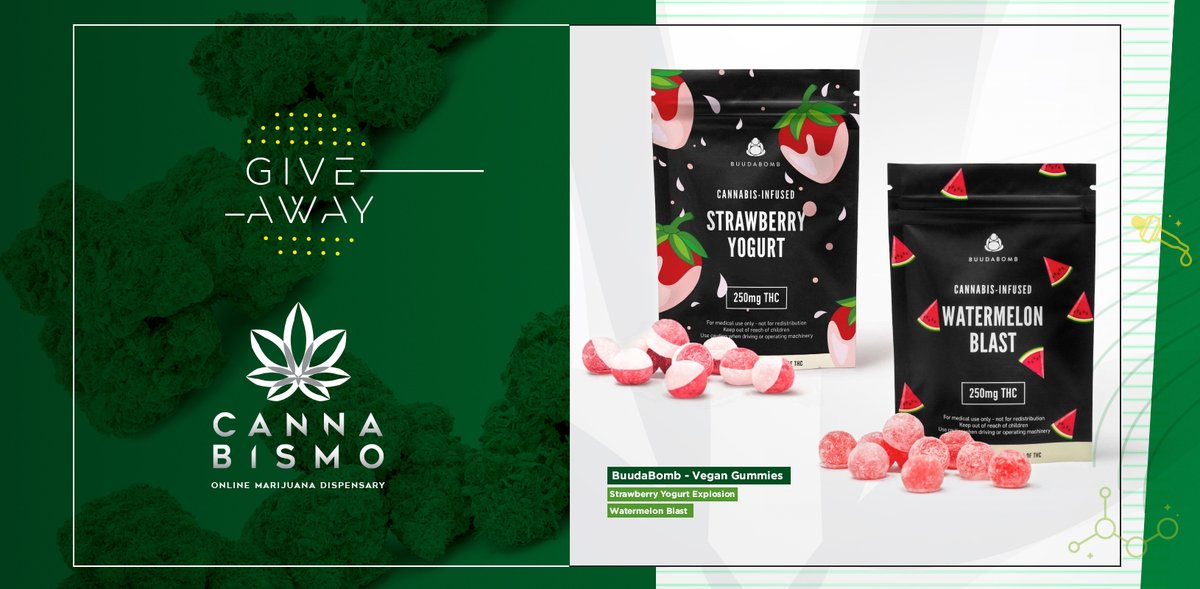 officialcbismo's tweet photo. It's #CannabismoHappyMonday Giveaway! Our grand prize this week will be:
1 x BuudaBomb - Vegan Gummies — Strawberry Yogurt Explosion
1 x BuudaBomb - Vegan Gummies — Watermelon Blast

ReTweet+Like to #WIN. Draw every #CannabismoHappyMonday
Browse our shop: https://t.co/Dc9j3FOz1g https://t.co/xfByPjr2Ut