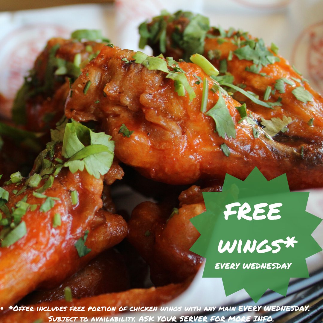 📌New offer📌 FREE wings with your main every Wednesday if you say when you order "Let's Wing It"  followed by your style (BBQ or buffalo wing styles available). A Vegan / Veggie alternative side is available.