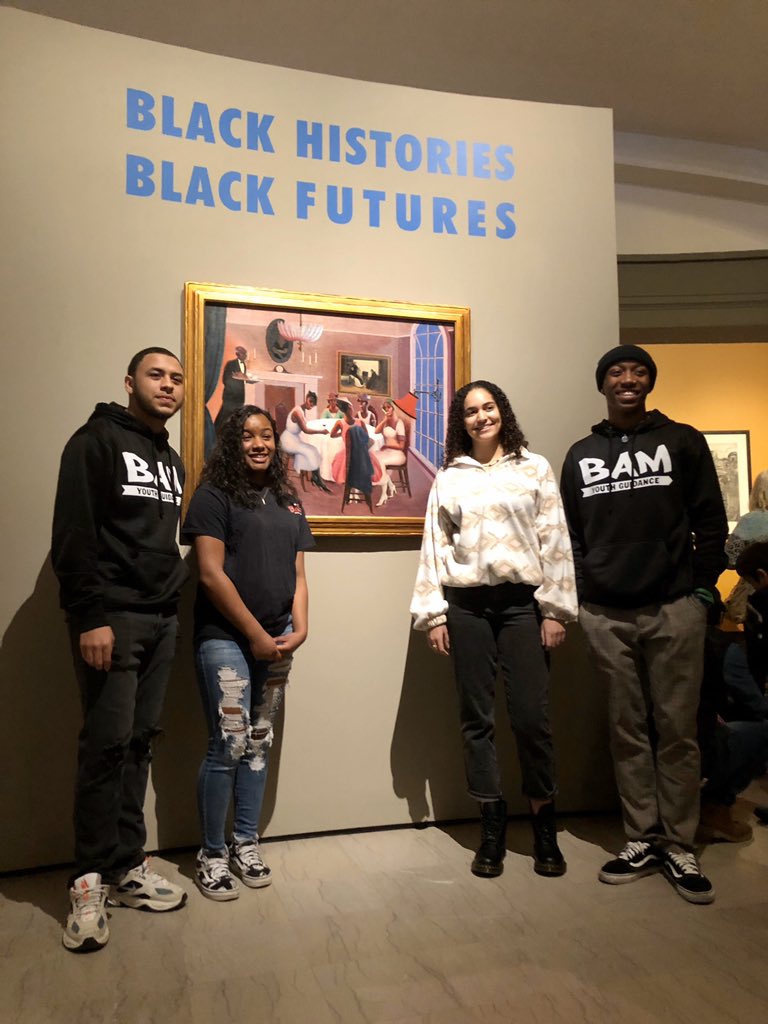 We’re celebrating the opening of “Black Histories, Black Futures” at #mfaMLKDay! It was curated by these young scholars from local youth empowerment organizations @bam_boston and <a href="/_TheBASE/">The BASE</a>: Armani Rivas, Destiny Santiago-Mitchell, Jen Rosa and Jadon Smith.