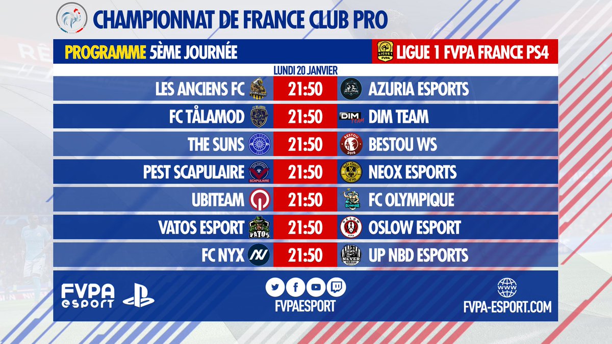 FVPAeSport's tweet image. 🇫🇷 PS4 - LIGUE 1

Le programme de cette deuxième semaine de compétition en #L1FVPA

🔸 @PEST_Scapulaire prolongera sa série de win ?
🔸 @DIM__TEAM @LesAnciensf @BestouWs @UBITEAMCP  se disputeront le podium
🔸 @NeOx__eSportS @FcTalamod @Azuria_cp doivent réagir

GL all #FVPAPS4