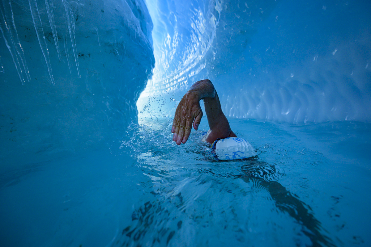 I can hardly believe what I have just experienced, swimming in a river UNDER the Antarctic ice sheet. Every shade of blue imaginable - it was utterly magnificent, and absolutely terrifying. Antarctica is melting. #Antarctica2020