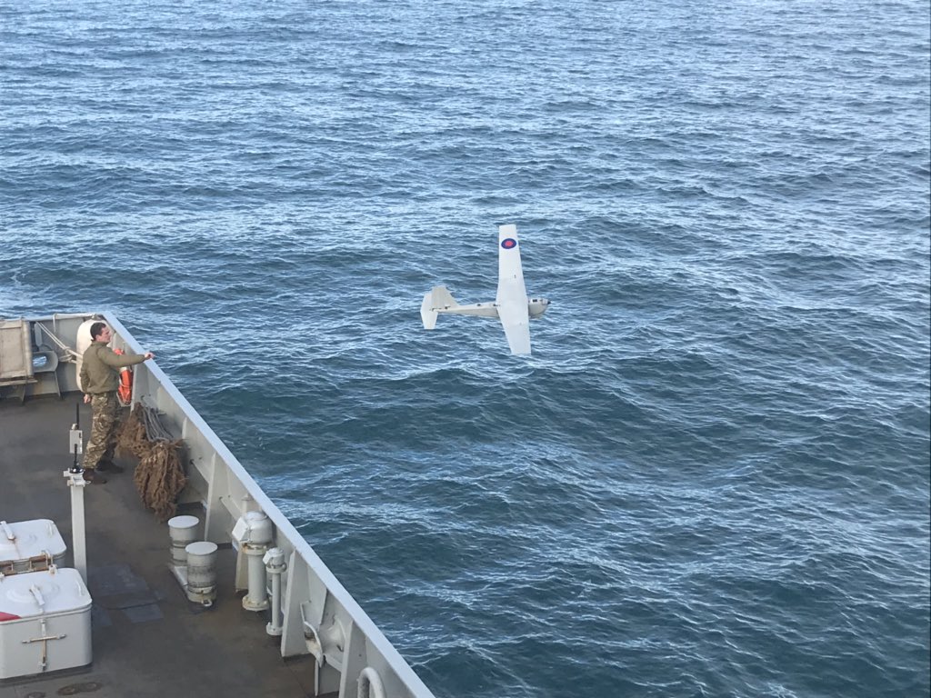 HMS_MERSEY's tweet photo. What a day in the Mighty MERSEY. Now officially working for the future RN by operating fixed wing RPAS from our cargo (now flight) deck. Also managed some 20mm gunnery to finish off! Proud to be part of building capability for @RoyalNavy #SmallShipBigImpact. @RNASCuldrose @CdrFPS https://t.co/RDfMks0zpQ