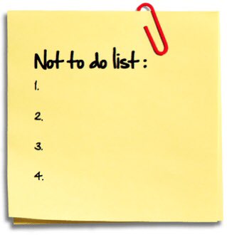 In Good to Great, Jim Collins (<a href="/level5leaders/">Jim Collins - Good to Great</a>) asks us to identify our ‘not to do list’. Activities that we want to stop doing as they are affecting our efficiency or sense or well-being.
What would yours be?
Take time to think of yours and work to remove from your daily life