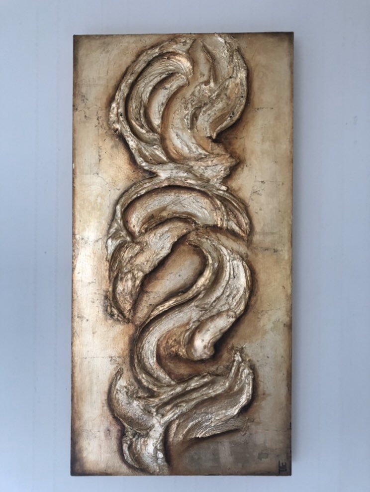 Last 4 in the January special offer at Limited 2 Art, Doncaster. 20% off until January 31st! Band of gold, Beauty Beneath part 4 (inspired by the Great Barrier Reef), Autumn Gold &amp; Winter Patina 1. #goldleafart #acrylicart #abstractart #interiordesign #style #silverart #galleries