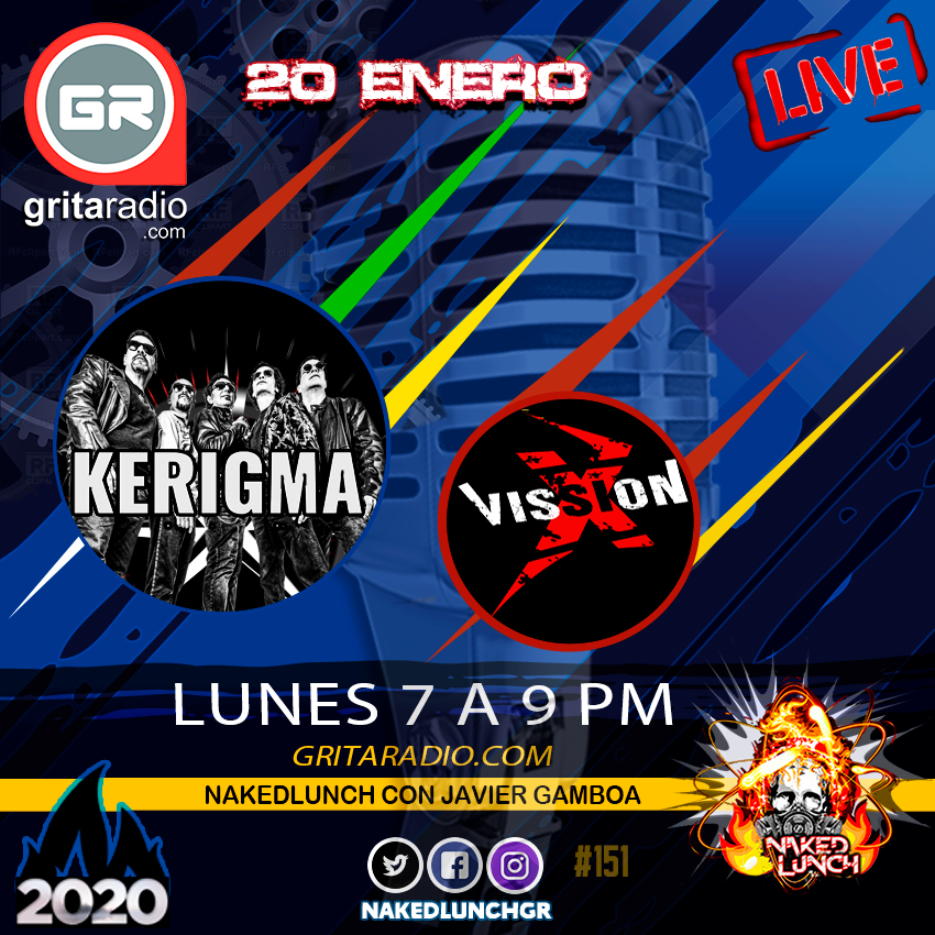 nakedlunchgr's tweet photo. Lunes 20 Enero #programa151 #soundtrackdetuvida (7pm) #VissionX “That ́s all right” (730pm) @Kerigma_Rock
 se hicieron famosos por #3lunares, y en 2019 lanzaron #Viajeros (8pm) #7a9pm 
@GritaRadioMusic con #JaviGamboa #testamosintonizando #StayTuned https://t.co/dwClEnq7DG