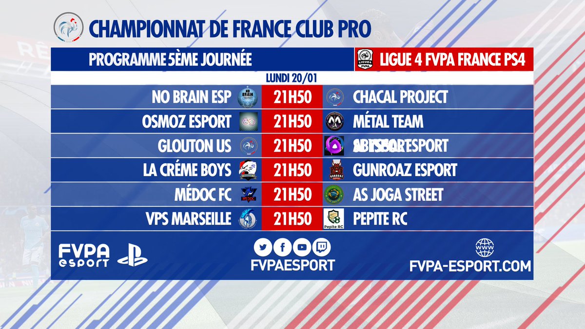FVPAeSport's tweet image. 🇫🇷 PS4 - LIGUE 4

Les matchs de la J4 et 5 #L4FVPA

Bonne chance à tous #FVPAPS4