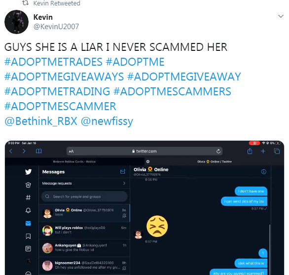 CaioAdopt's tweet photo. #adoptmetrades #adoptmetrade #adoptmescammers 
People Kevin and Candy Cannon are the same people !!! I called them scammers because they stole my friend, and then they created a fake account for me to incriminate I have evidence! https://t.co/yZh7b7U4jx
