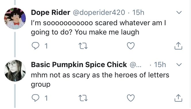AtheAboveAll's tweet photo. That awkward moment when I'm in the middle of reporting a #KickVicMoron and she already got suspended! HaHaHa! Bye Tweedle Dee! You were right to fear the #HeroesofLetters! Now moving on to Tweedle Dumbomontello! https://t.co/8nxcosQPIb