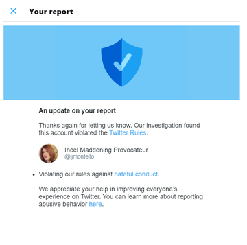 AtheAboveAll's tweet photo. That awkward moment when I'm in the middle of reporting a #KickVicMoron and she already got suspended! HaHaHa! Bye Tweedle Dee! You were right to fear the #HeroesofLetters! Now moving on to Tweedle Dumbomontello! https://t.co/8nxcosQPIb