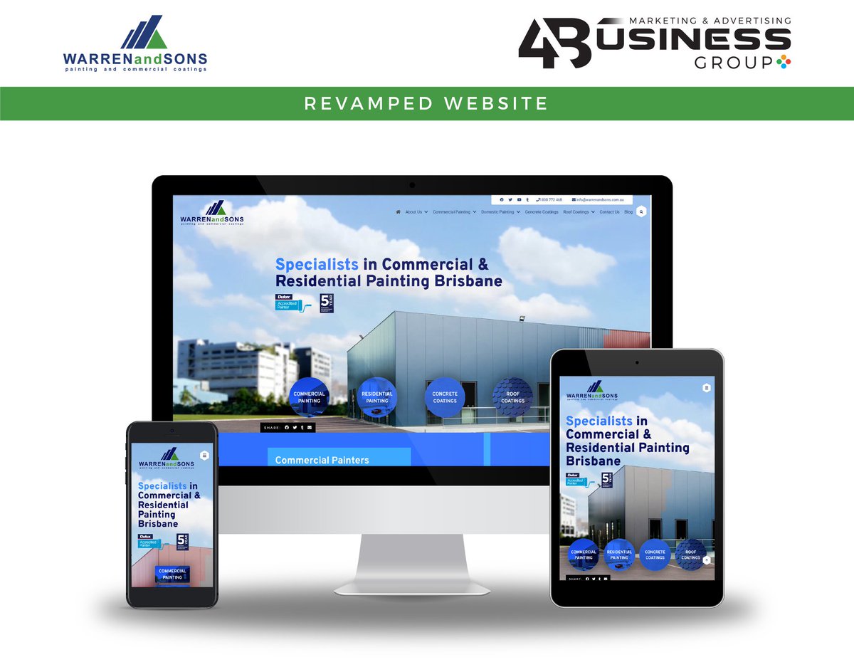 SonsWarren's tweet photo. We are happy to announce that OUR NEW WEBSITE is now LIVE!
🖱️ https://t.co/jjheHXbmnN 🙌
Website developed and designed by @_4BusinessGroup
#WarrenandSons #commercialpainting #brisbanepainters #rebranding #newlook #100commitment #alwaysdedicated #4businessgroup https://t.co/ESX3Q6uz37