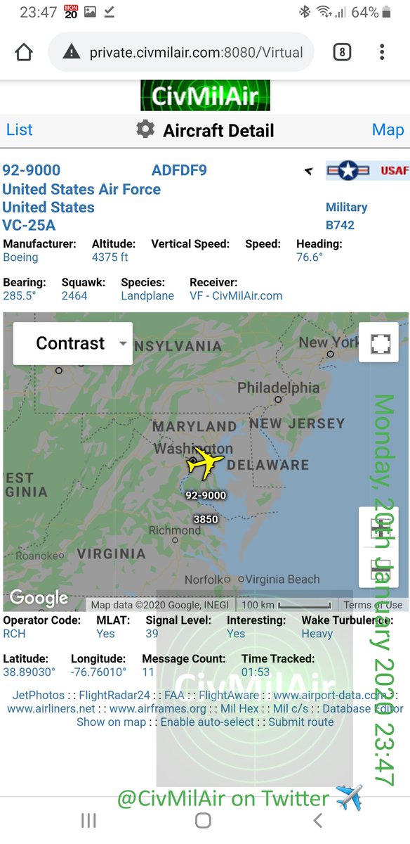 CivMilAir's tweet photo. โ #AssholeOne wheels up from Joint Base Andrews
The idiot-in-chief @realDonaldTrump heading off to #Davos #WEF20
~8 hour flight to Zurich, Switzerland
๐บ๐ธ US Air Force
VC-25A 92-9000
#AF1 #POTUS #idiot
#OrangeShitgibbon
#ImpeachmentForceOne https://t.co/DtcvdEN3yy