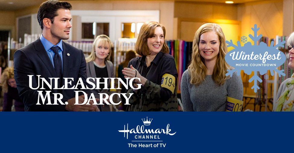 hallmarkchannel's tweet photo. The #1 spot on our #Winterfest Holiday Weekend Movie Countdown goes toโฆ. #UnleashingMrDarcy starring @RyanPaevey and @cindy_busby! East Coast tune in and tweet along with us now! โจ https://t.co/MCf9VmIc8q