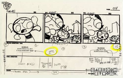 Fuck it. Powerpuff Girls storyboards. (From the episode "Fuzzy Logic") 