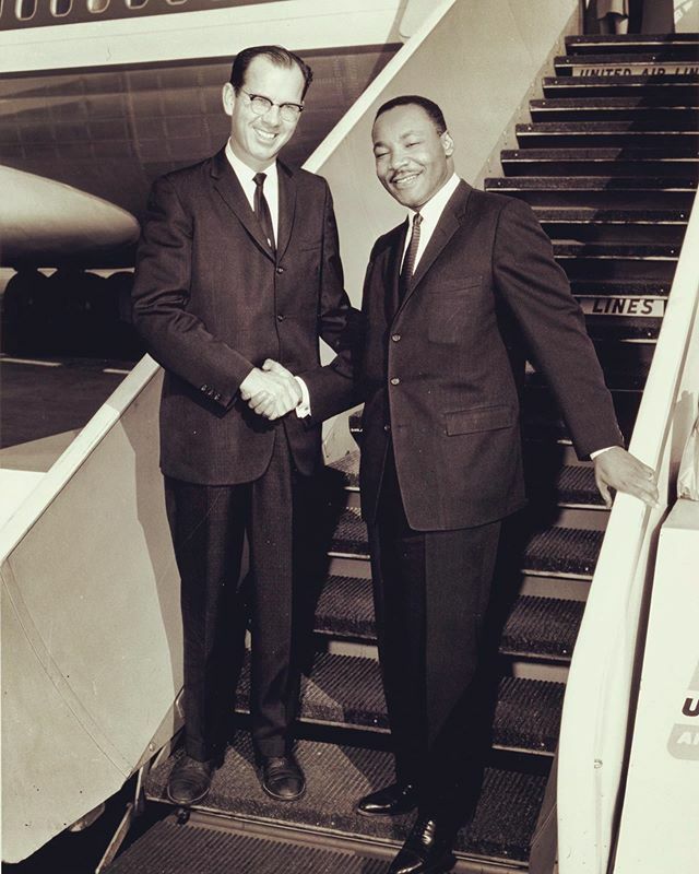 DesignisPlay's tweet photo. My uncle, L.A. Supervisor Kenneth Hahn, greeting Dr. Martin Luther King, Jr. on his arrival in Los Angeles on January 15, 1961. Kenny was the only white politician in L.A. to publicly meet Dr. King that day. This was after the 1955 Montgomery bus boycott… https://t.co/gW3zvX5e1L https://t.co/ACZ53Mp2jK