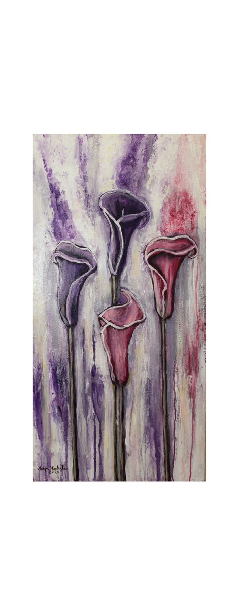 Merja_Honkala's tweet photo. #Calla #kukkataulu #akryylimaalaus 
#40x80cm #lilat ja #vaaleanpunaiset
#callat https://t.co/pfo2Wgj97q