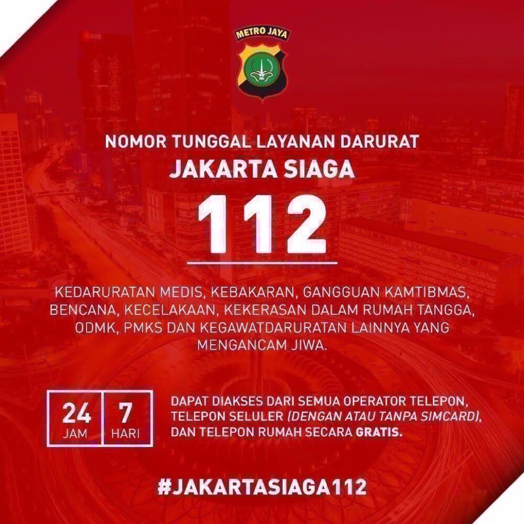 TMCPoldaMetro's tweet photo. Menemukan kebakaran, kecelakaan, bencana alam, pohon tumbang, tawuran, Ormas anarkis, ODMK (Orang Dengan Masalah Kejiwaan), KDRT, balap liar, begal, jambret, todong, geng motor dan rampas di wilayah DKI Jakarta hub telp: 112.

https://t.co/8BpPglQo6B