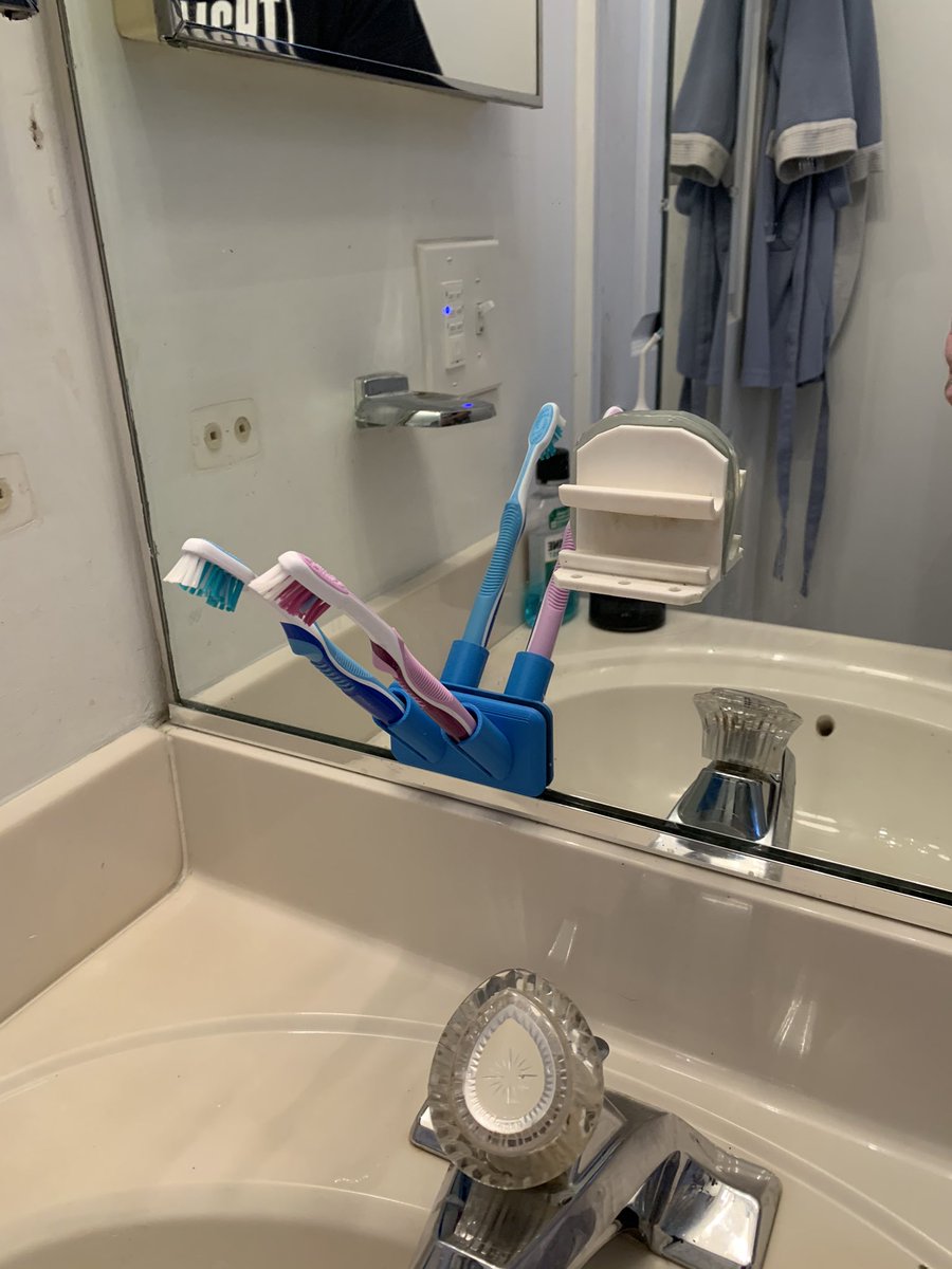 MCHRISP1's tweet image. My new toothbrush holder in action! #PracticalPrinting for the WIN! You can see the old holder I designed about 3 years ago. While I still have much to learn, my design chops are much improved! #3DPrinting #FuntionalDesign