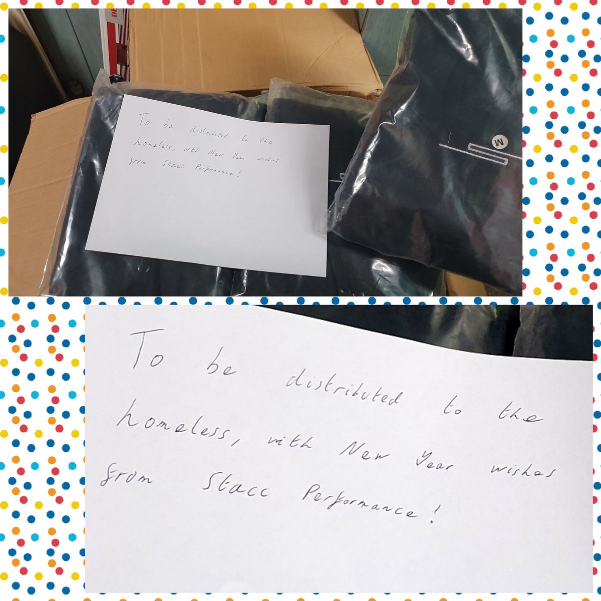 LWSNightShelter's tweet photo. We received this lovely surprise donation, left on our doorstep by #staccperformance! ✨
"To be distributed to the homeless, with New Year wishes from Stacc Performance!"
Our guests love their sportswear so these have gone down a treat. Thank you so much guys! ❤️ @staccltd https://t.co/WambKUkOrh