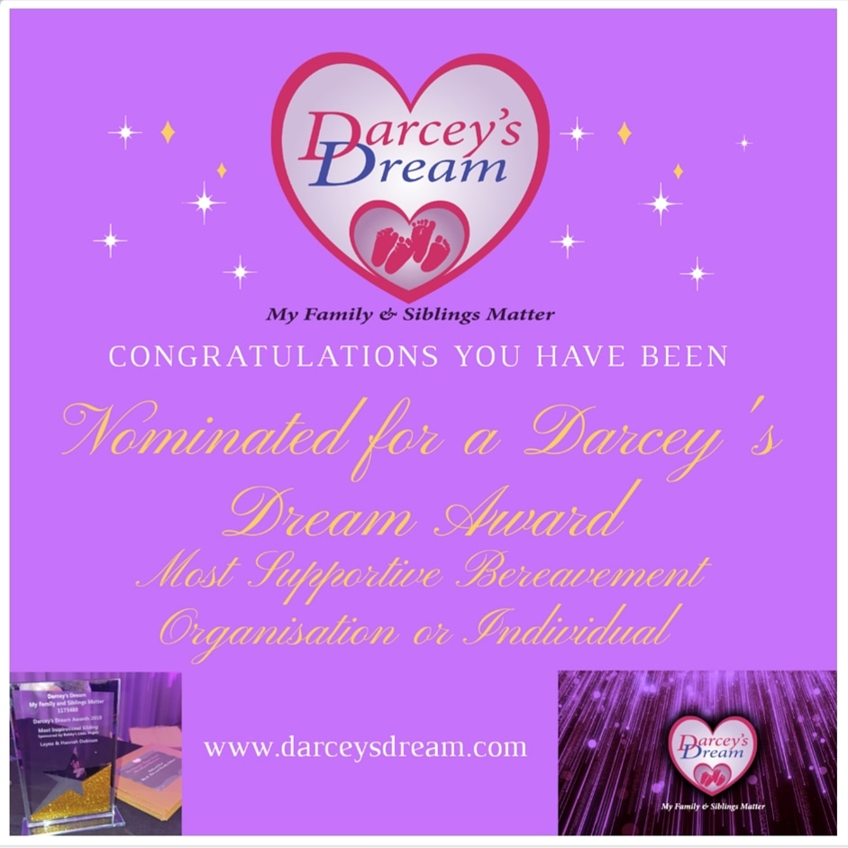 LexiDollcharity's tweet photo. so please to have been nominated for 'Most Supportive Bereavement Organisation or Individual' thank you so much for the nomination and to Darcey's Dream. We are excited to go to the awards again this year π€π€π #thelexidollcharity #fingerscrossed #adolltohelp #adolltocuddle https://t.co/4EcE59YEQq
