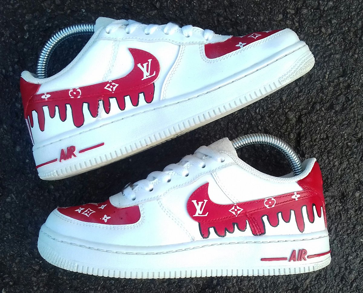 White air force 1 with red Lv drip 